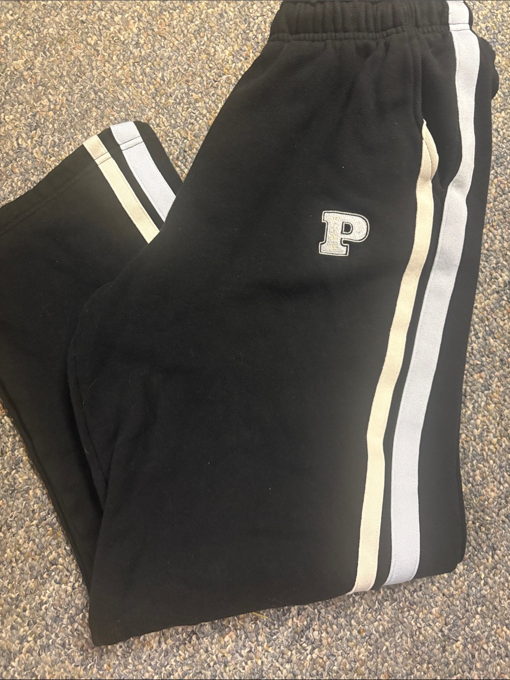 PINK Victoria's Secret Black Sweatpants with White and Cream Side Stripes